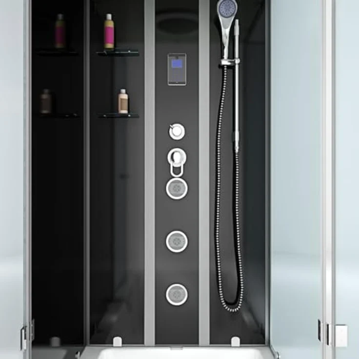 SeniorBad GmbH Dusche Wanne Kombination K05-L31-EC Duschkabine 180x90 cm in Schwarz mit Regendusche, Handbrause und Rückenmassagedüsen – Bild 6