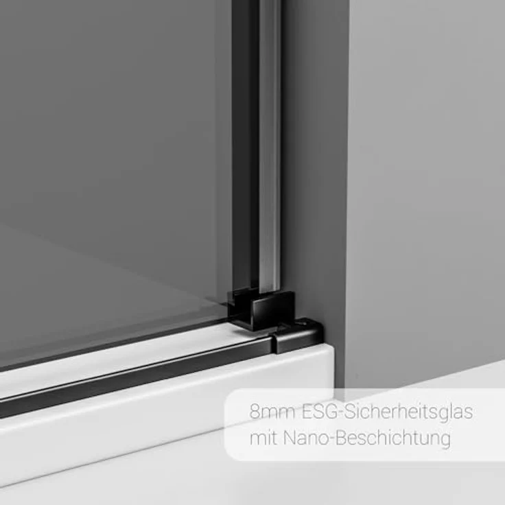 NEXTREND Nischendusche DX906 FLEX, Schiebetür mit Soft-Close, 8 mm nano graues Glas, schwarze matt Profile, Breite wählbar (1200 mm) – Bild 2