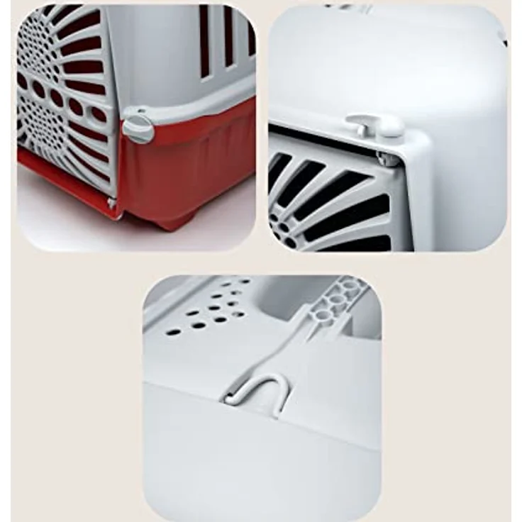 lionto Transportbox für Hunde & Katzen aus Kunststoff Tiertransportbox Kleintierbox, 48x31,5x33 cm rot – Bild 4