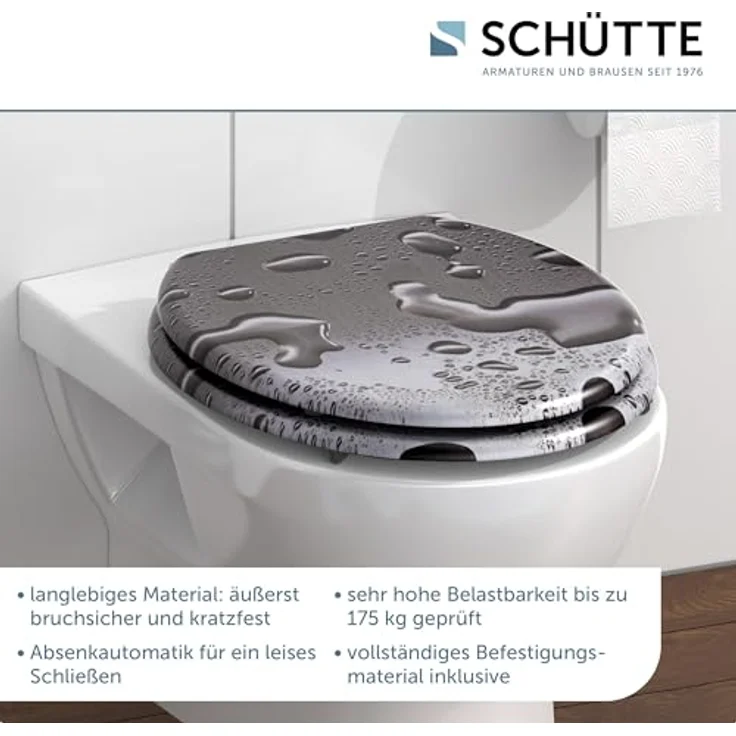 Schütte MDF WC-Sitz Grey Steel, mit Absenkautomatik und hygienischer Oberfläche, universale Form für handelsübliche WCs – Bild 6