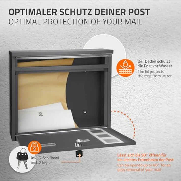 ML-DESIGN Standbriefkasten mit Zeitungsfach, anthrazit, inkl. Standfuß, 120 cm, wetterfest und abschließbar – Bild 3