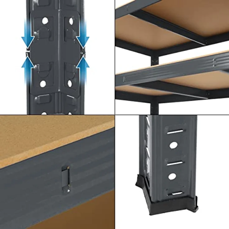 ECD Germany Werkstattregal Schwerlastregal 200x100x60 cm, Anthrazit, belastbar bis 875 kg, mit 5 MDF Holz Böden – Bild 5