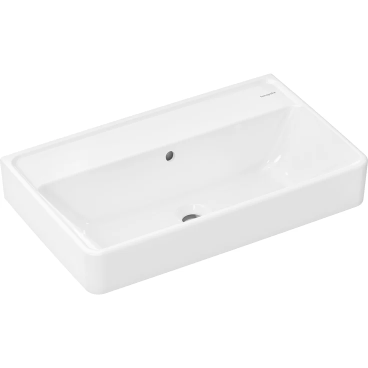 hansgrohe Xanuia Q Waschtisch Compact, wandhängendes Waschbecken ohne Hahnloch, mit Überlauf, 650x390mm, glänzend weiss