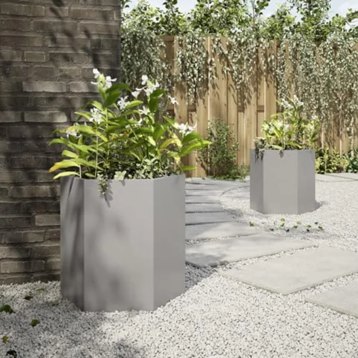 vidaXL Pflanzkübel 2 STK. Sechseckig 46x40x45 Edelstahl, Witterungsbeständig und geräumig – Bild 4