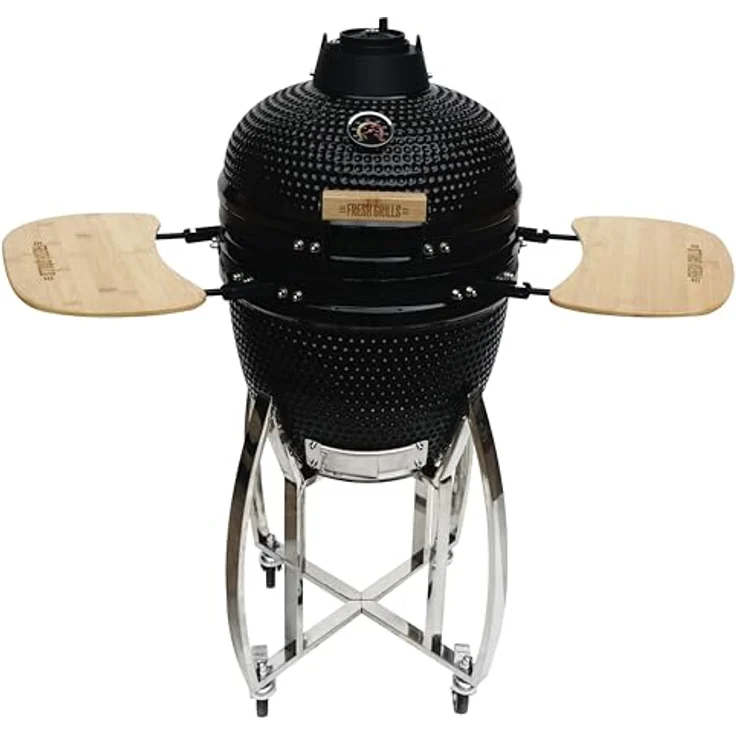 Monster Shop Kamado Grill - 46cm, eiförmiger Holzkohlegrill mit Edelstahl-Grillrost und integrierten Thermometer – Bild 1