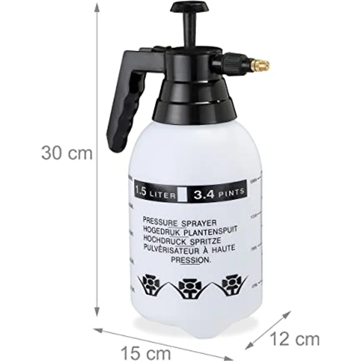 2 x Pumpsprühflasche, einstellbare Messingdüse, Pflanzen Bewässerung, Schädlingsbekämpfung, 1,5 l Drucksprüher, schwarz – Bild 5