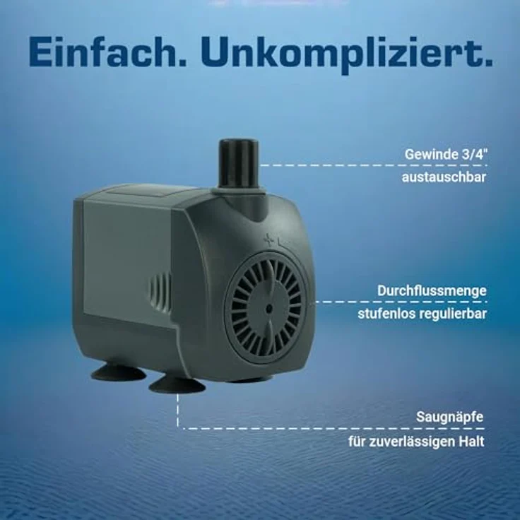 KERRY Salz-Wasserpumpe KEP750N – 700 L/H | nur 10 Watt | 10m Kabel | 140 cm Förderhöhe | schwarz/graue Teichpumpe/Aquariumpumpe/Springbrunnen-Pumpe – Bild 5