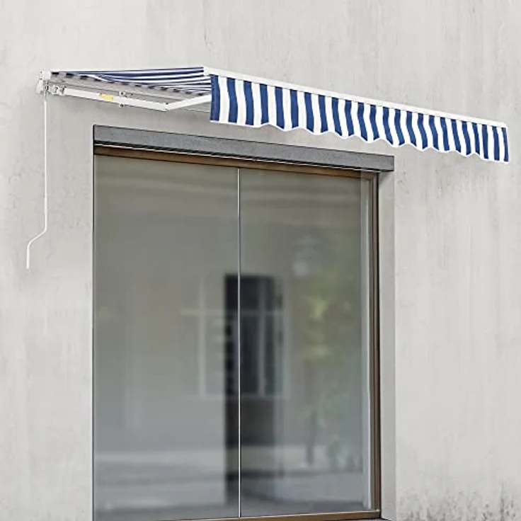 Gelenkarmmarkise 350x250cm mit Handkurbel Blau-Weiß – Bild 5