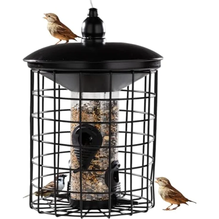 CULT at Home Vogel Futterhaus, Futtersäule mit Schutzkäfig, taubensicher für kleine Wildvögel, Metall Schwarz, Höhe 29 cm – Bild 1