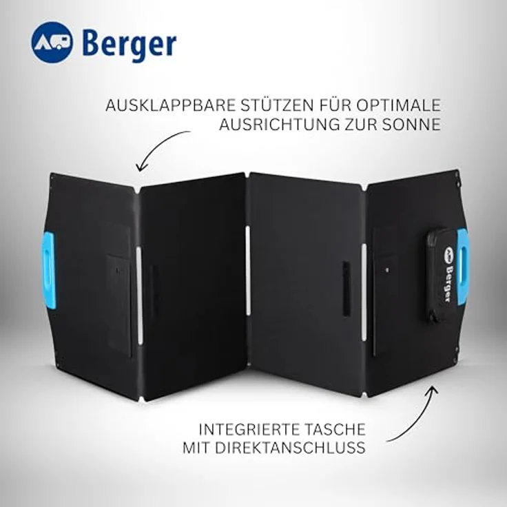 BERGER faltbares XT Solarpanel 200W mit Standfuß | Monokristallines Solar Panel für Camping & Outdoor, wetterfest, hohe Effizienz für Powerstation & Batterie – Bild 5