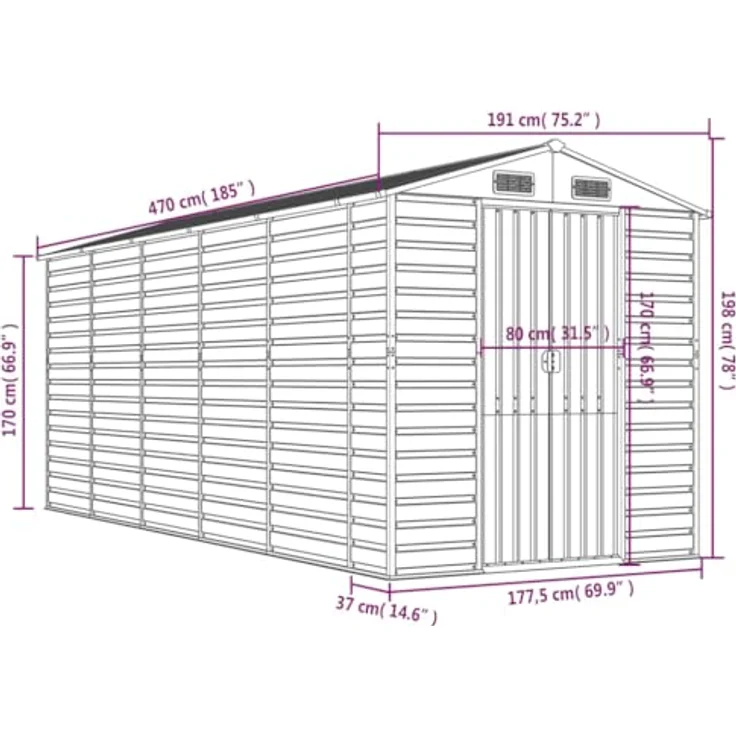vidaXL Gerätehaus Grün 191x470x198 cm Verzinkter Stahl – Bild 4