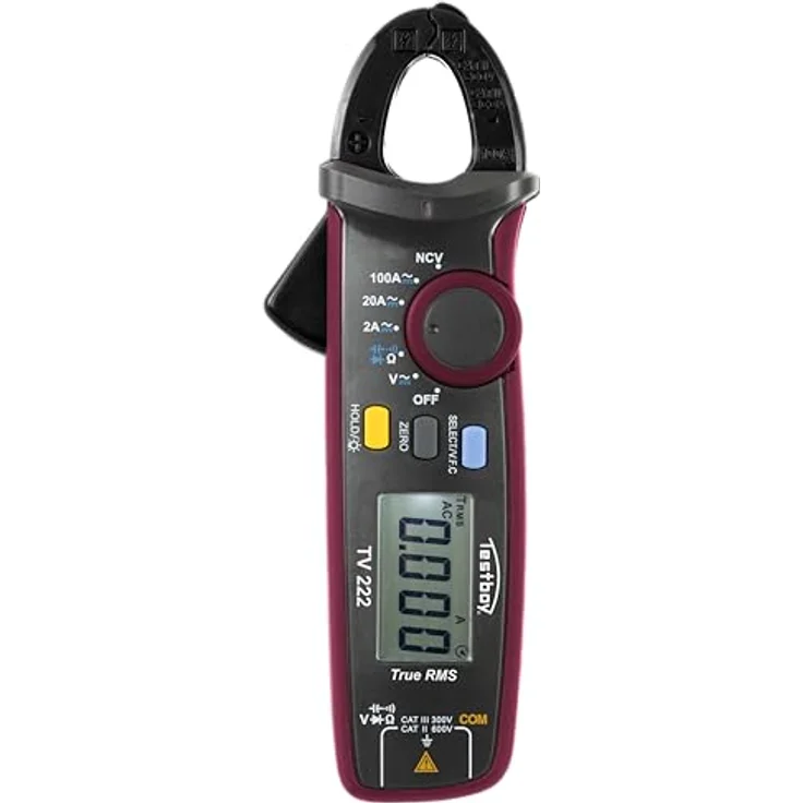 Testboy TV 222 Digitales Minizangenamperemeter, Stromzange, Multimeter und berührungsloser Spannungstester, inkl. Durchgangsprüfung, Diodentest, Data-Hold und Auto-Power-Off-Funktion