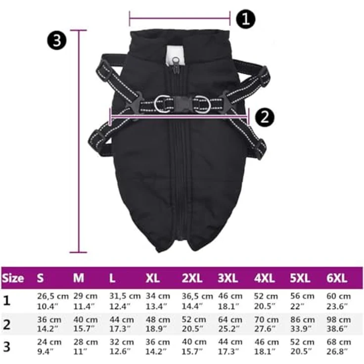 vidaXL Hundemantel mit Geschirr Wasserdicht Reflektierend Schwarz S, Outdoor-Weste mit verstellbarem Geschirr und Reflexstreifen – Bild 3