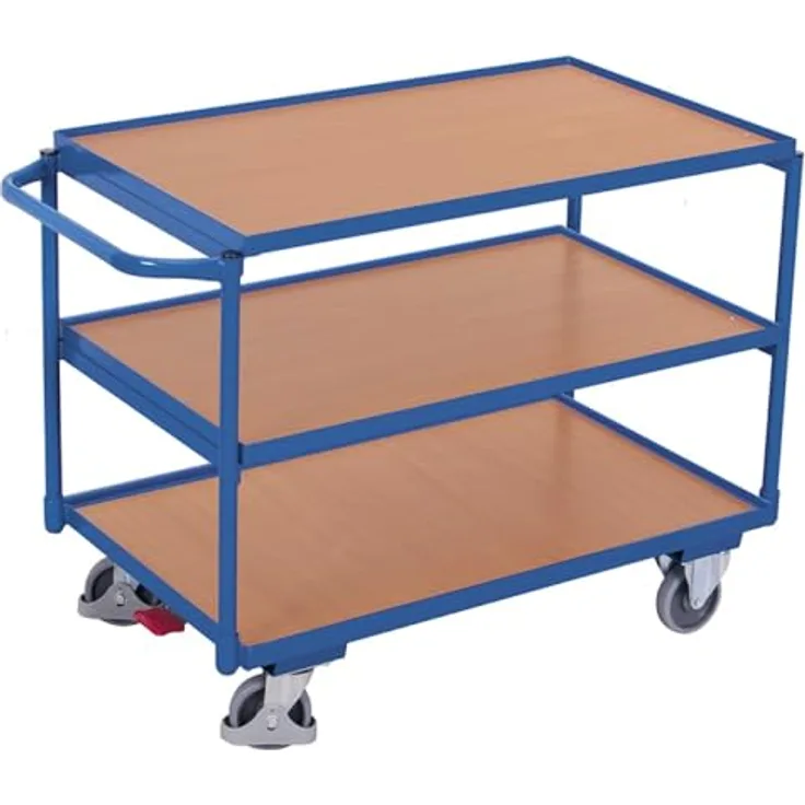 VARIOFIT VARIOfit Tischwagen mit Schiebegriff und 3 Ladeflächen 985x595mm, enzianblau, tragfähig bis 250 kg, pulverbeschichtet