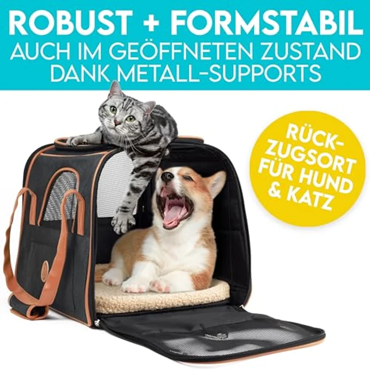 HUND IST KÖNIG Hundetasche & Katzentasche bis 8kg - Klassisches Denim Design, faltbare Tragebox für Hunde & Katzen bis 8kg – Bild 3