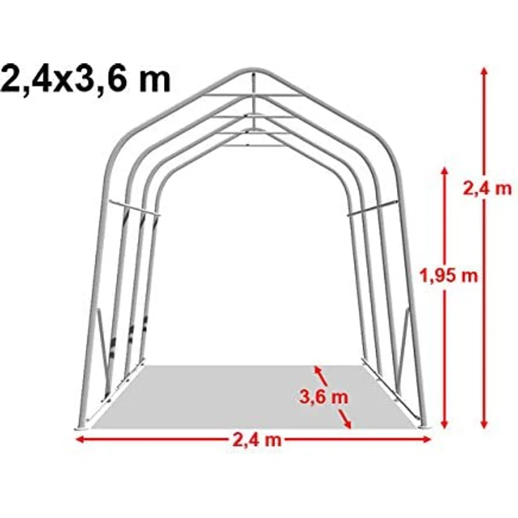 TOOLPORT Garagenzelt Carport 2,4 x 3,6 m, grau, wasserdichte PVC 800 N Plane und stabile Stahlrohrkonstruktion – Bild 4