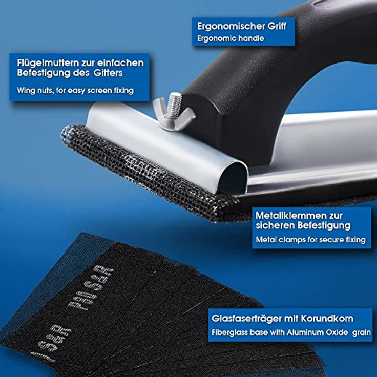 S&R Trockenbau Schleifgitter Set, 30 Gitterleinen Schleifblätter (je 10 x P80, P120, P220), 280 x 93 mm, mit Handschleifer 240 x 80 mm, robustes Siliziumkarbid Korn, ideal für Rigips, Holz, Metall – Bild 3