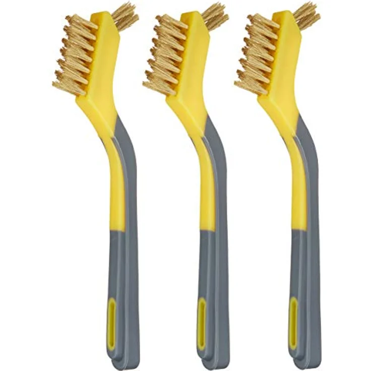 Amazon Basics Mini-Bürsten aus Messing, 3 Stück, 12.7 mm, gelb-grau, weicher Griff zum Reinigen und Entfernen von Rost – Bild 1