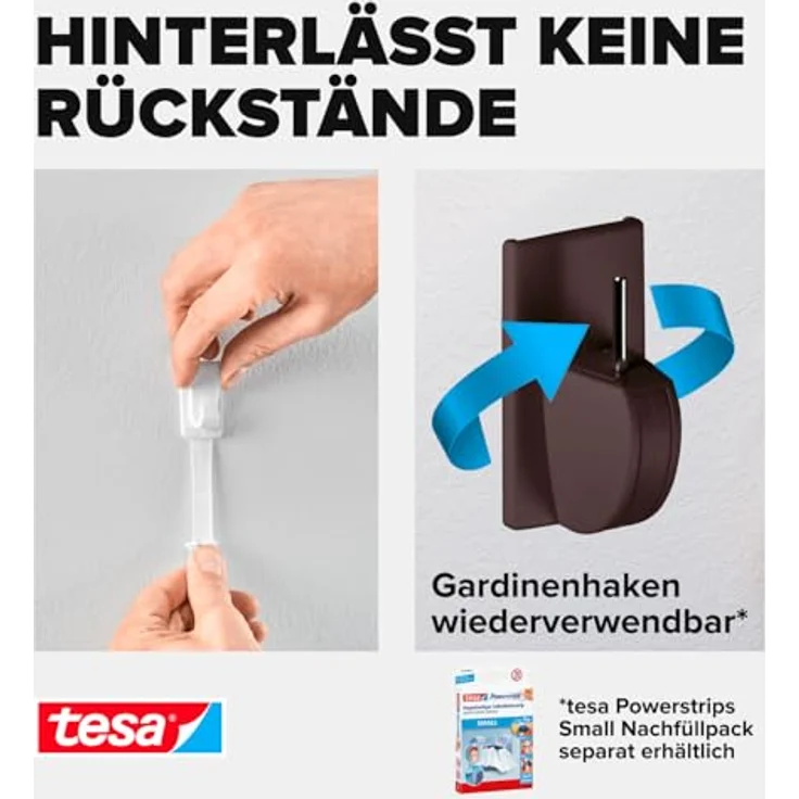 tesa Powerstrips Gardinenhaken, selbstklebend, braun, 4 Stück – Bild 6