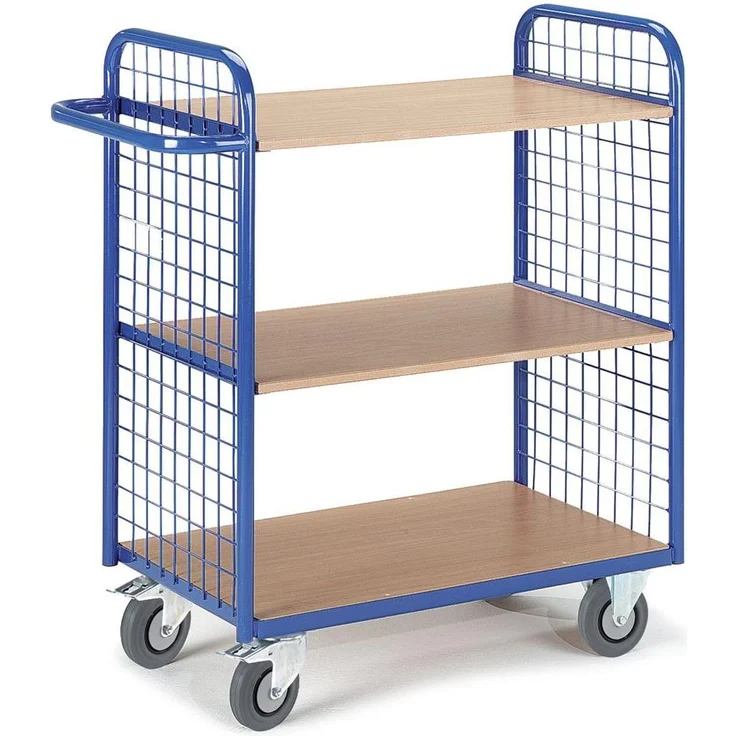 Rollcart Etagenwagen, Transportwagen mit Gitterwänden, 2-seitig, Tragfähigkeit 150 kg, Gentianblau