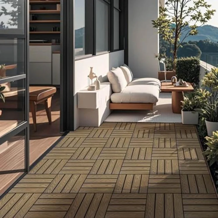 Home Deluxe WPC Klickfliesen BAVARO PREMIUM, 10 m² Teak - Holzoptik, pflegeleicht und wetterbeständig, Klicksystem für einfache Verlegung – Bild 3