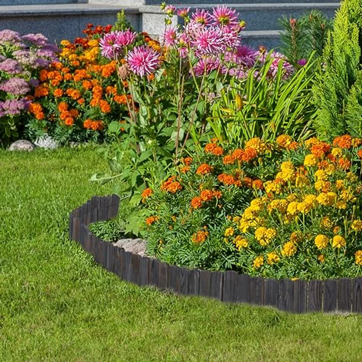 Relaxdays Beeteinfassung, 200 cm flexible Beetumrandung aus Tannenholz mit 10 cm Sichthöhe, anthrazit – Bild 3