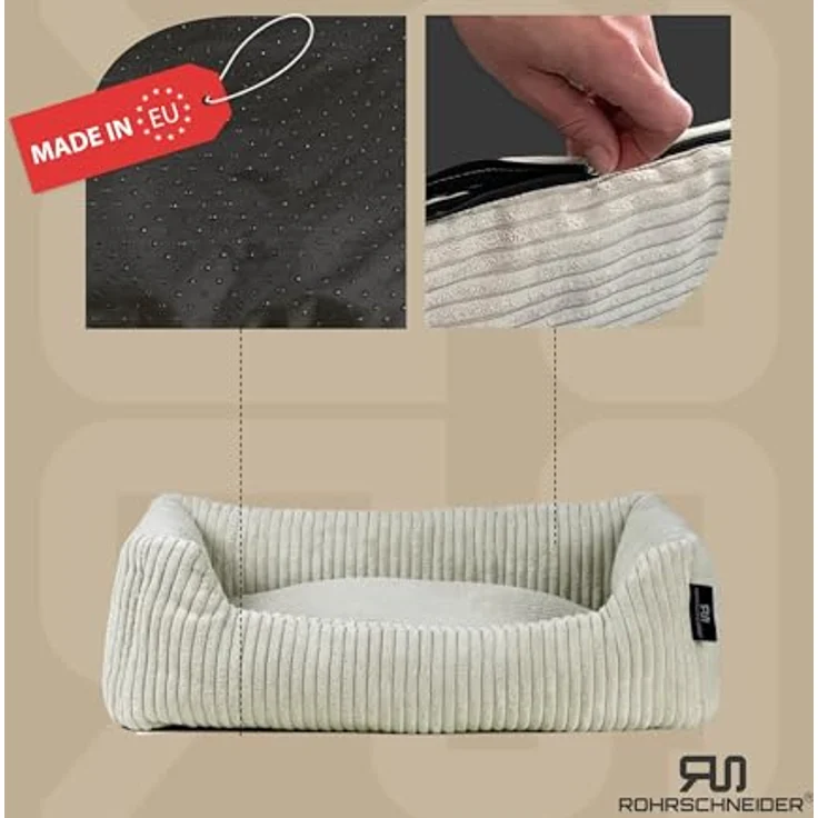 Rohrschneider® Hundebett waschbar für kleine und mittelgroße Hunde mit Hundekissen Cord (ca. 55x42 cm) inkl. Gassibeutel (Beige, Cordstoff breit) – Bild 2