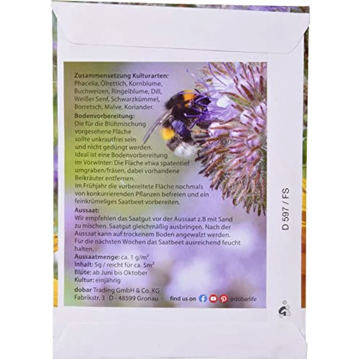 dobar® 22890e Pappröhrchen 450er Set - Füllung für Bienenhotels aus 100% recyceltem Altpapier - Wildbienen Nisthilfen Papphülsen Made in Germany - inkl. Wildblumenmischung - Ø8 Ø6 Ø4 mm & 12 cm lang – Bild 5