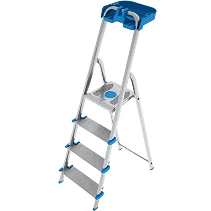 Colombo New Scal Atlantica 4 Aluminium Trittleiter Hocker, Blau – 150 kg Tragkraft, 154 cm hoch, TÜV-GS zertifiziert