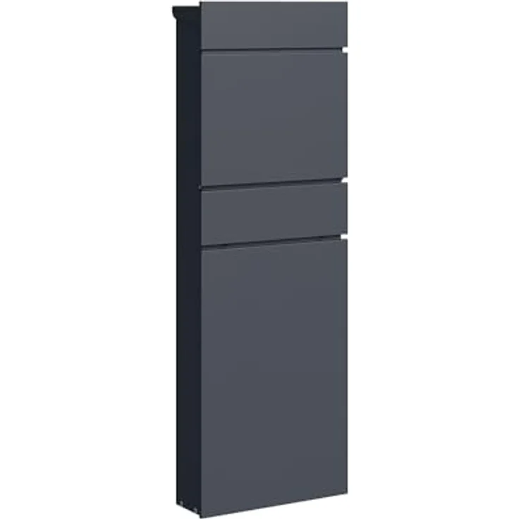 WESTMANN Paketbox Pina, abschließbar mit 2 Schlüsseln, wetterfester pulverbeschichteter Stahl, RAL 7016, LxBxH 40x14x111 cm, inkl. Befestigung – Bild 1