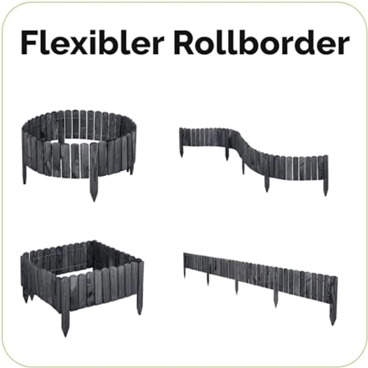 Garronda Beeteinfassung Holz Rollzaun Holzzaun 200 x 8 cm imprägniert Flexibler Rollborder Rasenkante Palisade Gartenzaun Umzäunung für Garten GD-0046 (Graphite, Höhe: 8 cm) – Bild 2