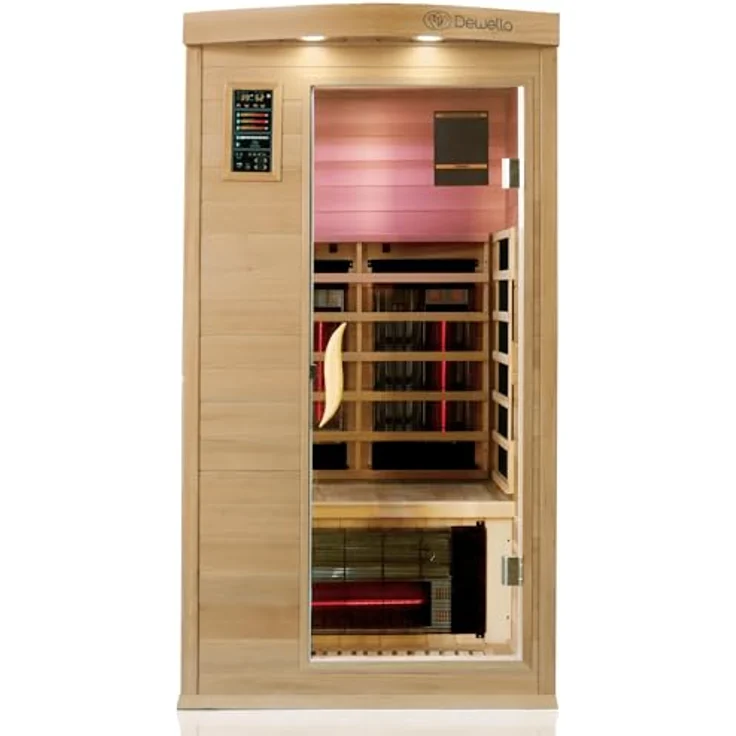 Dewello Infrarotkabine PIERSON PRO 100 Wärmekabine, 3 DUO-Vollspektrumstrahler, Farblichttherapie, Ionisator, Ozondesinfektion und Aromatherapie, BxTxH: 100 x 100 x 190 cm, (Multimedia, USB-Anschluss & Bluetooth möglich) – Bild 2
