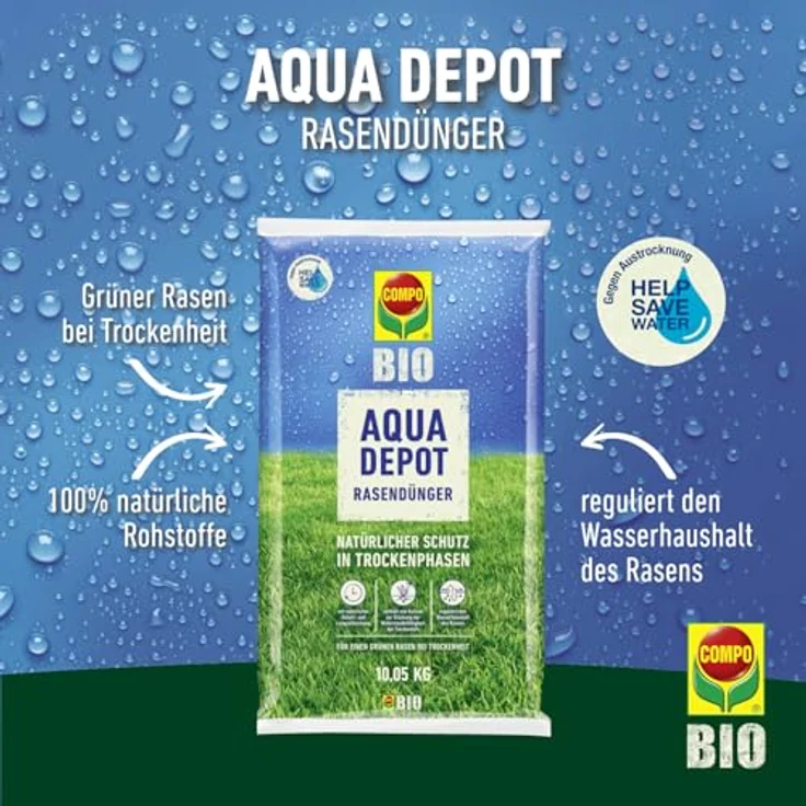 Compo BIO AQUA DEPOT Rasendünger, 10,05 kg, mit natürlicher Sofort- und Langzeitwirkung für gesunden Rasen bei Trockenheit – Bild 2