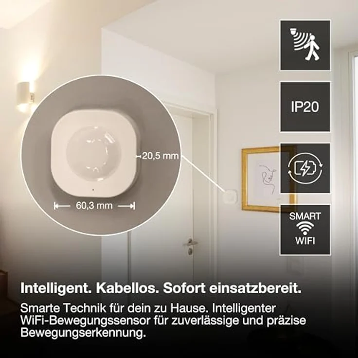 Osram Smart+ Bewegungsmelder, WiFi Sensor für Innen- und Außenbereich, weiß, Bewegungserkennung bis 5 m, wiederaufladbarer Akku, kompatibel mit Amazon Alexa und Google Home – Bild 3