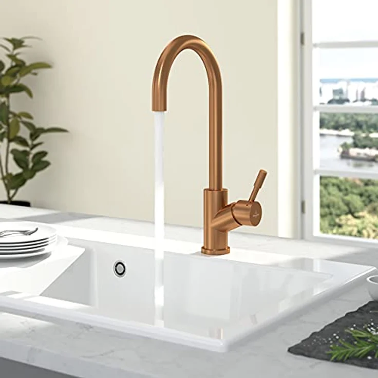 Villeroy & Boch Küchenarmatur 92530004, Edelstahl Bronze, 360° Schwenkbereich, keramische Dichtungen, 14 l/min Durchflussmenge – Bild 2