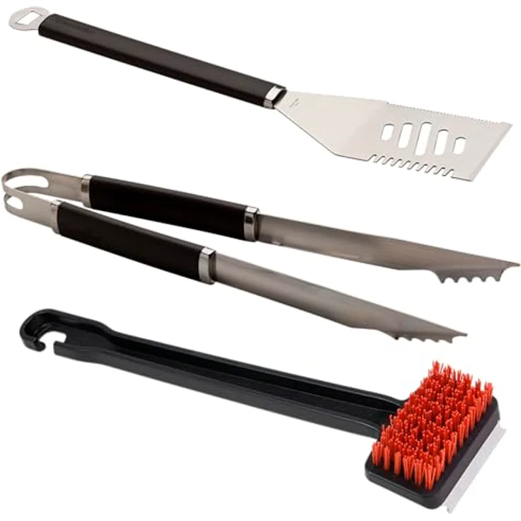 Char-Broil Grillbesteckset Grillwerkzeug, schwarz, silber, 41 x 12 x 3 cm, mit Zange, Wender und Bürste, Rutschfeste Griffe – Bild 2