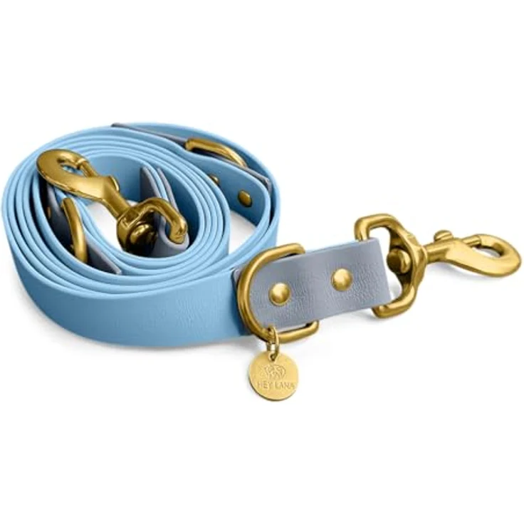 Hey Lana Biothane Hundeleine Führungsleine, Made in Germany, 2 Karabiner & 3-Fach verstellbar, Hund Führleine Leine, Zugleine Hundelaufleine Trainingsleine Handsfree (S, Taupe/blau, 230 x 1,5 cm) – Bild 5