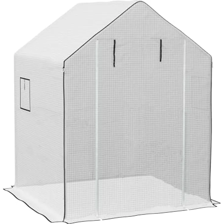 Outsunny Ersatzfolie Gewächshausfolie mit UV-Schutz, Seitenfenster, Rolltür, PE-Folie für Tomatenhaus, Treibhaus, Weiß, 140 x 143 x 190 cm