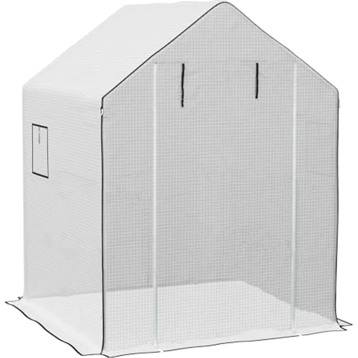 Outsunny Ersatzfolie Gewächshausfolie mit UV-Schutz, Seitenfenster, Rolltür, PE-Folie für Tomatenhaus, Treibhaus, Weiß, 140 x 143 x 190 cm – Bild 1