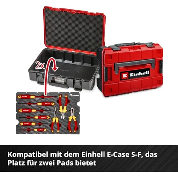 Einhell Werkzeugkoffer VDE Werkzeug-Set 9-tlg. mit isolierten Schraubendrehern und Zangen, rot-gelb, Carbon-Optik – Bild 2