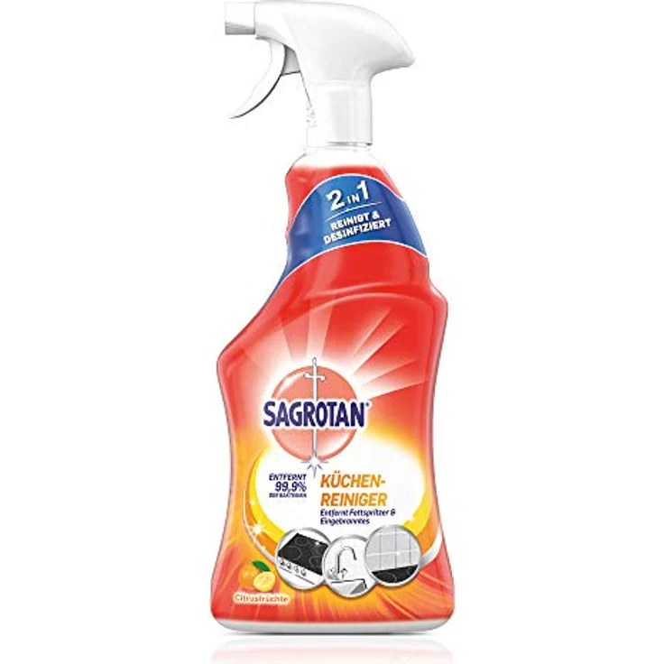 SAGROTAN Küchen-Allzweckreiniger Zitrone, 750ml Sprühflasche mit Desinfektionsmittel für hygienische Sauberkeit – Bild 2