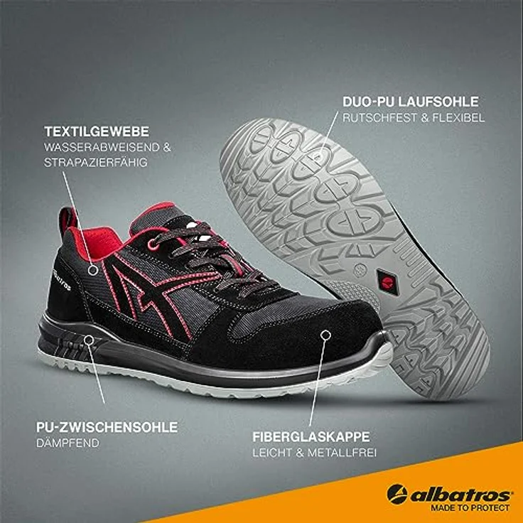 Albatros Albatros Sicherheitsschuh Clifton Low S3 SRC Arbeitsschuh - hydrophobiertes Veloursleder, DUO-PU Sohle, metallfrei – Bild 3