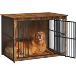Feandrea Hundekäfig Möbel, Beistelltisch, Moderne Hundehütte Indoor für Hunde bis zu 37 kg, vintagebraun, geschlossener Boden, 2 Türen