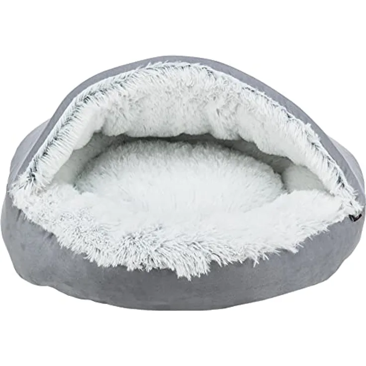 TRIXIE besonders kuscheliges und rutschfestes Höhlenbett für Hunde Harvey, RUND, Ø 70 cm, GRAU/WEIß-SCHWARZ - 38037