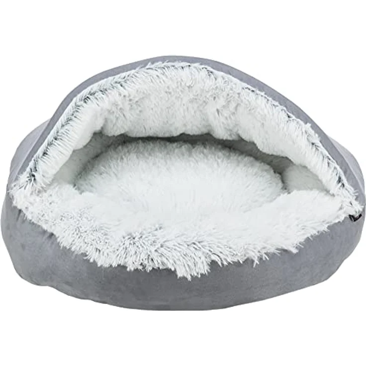 TRIXIE besonders kuscheliges und rutschfestes Höhlenbett für Hunde Harvey, RUND, Ø 70 cm, GRAU/WEIß-SCHWARZ - 38037 – Bild 1