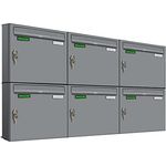 AL Briefkastensysteme Basic 6er Briefkasten RAL 9006 Weiß Aluminium Silber Edelstahl-farbig 6 Fach DIN A4 wetterfest Briefkastenanlage mit Posthaltebügel und 2 Namensschildern