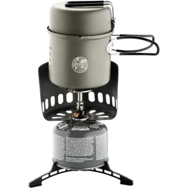 Optimus Elektra Kochsystem Black Edition, Gaskocher mit 3000 W Leistung, leicht und kompakt, komplett mit Crux Lite Kocher und Antihaft-Topf – Bild 2
