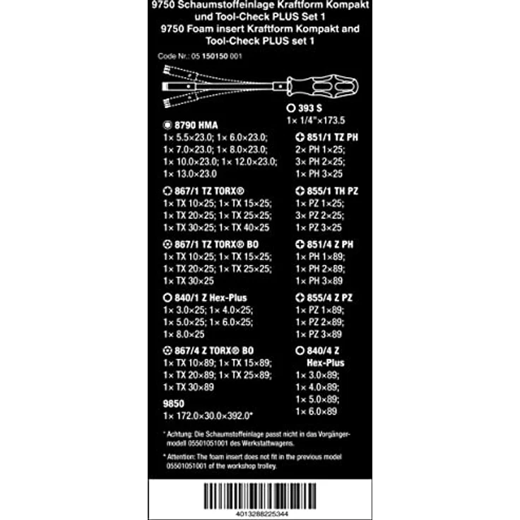 Wera Bit-Set 9750 Schaumstoffeinlage Kraftform Kompakt und Tool-Check PLUS, 39-teilig mit langlebiger Schaumstoffeinlage und flexiblem Bits-Handhalter – Bild 2