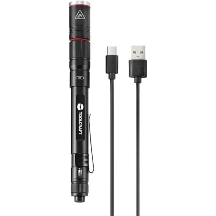 "TOOLCRAFT LED Taschenlampe LED-Akku-Penlight, mit Gürtelclip, verstellbar, mit Stroboskopmodus, schwarz" – Bild 3