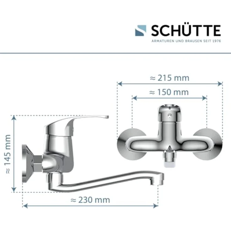 SCHÜTTE 36760 ORAZI Wandwasserhahn Chrom, Wand-Spültischarmatur 360°, ideal für Doppelspülbecken, Wasserhahn Wandmontage, Wandarmatur für Küche/Ausgussbecken, Mischbatterie für Wandmontage – Bild 5